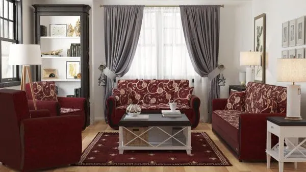 Ottomanson Havana Collection Burgundy Sofabed