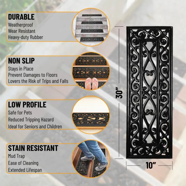 Ottomanson Ottomanson Iron Wrought Design 10″ X 30″ Stair Treads