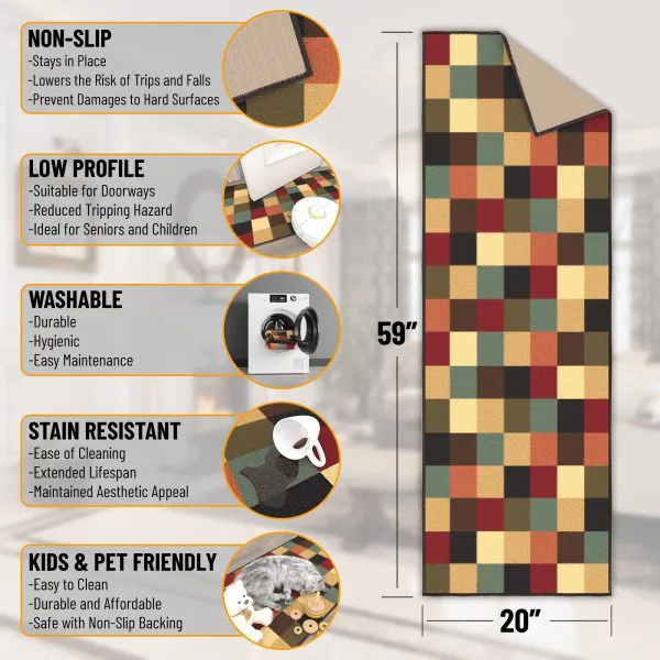 Ottomanson Ottomanson Multi Color Modern Checkered Design 20″ X 59″ Runner Rug