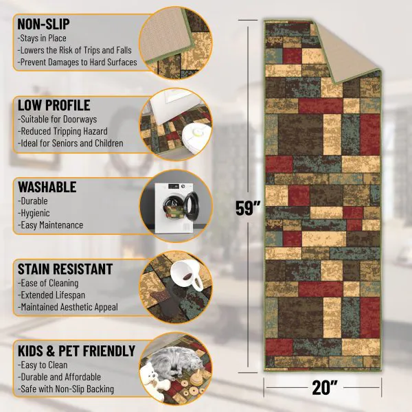 Ottomanson Ottomanson Multi Color Modern Geometric Design 20″ X 59″ Runner Rug