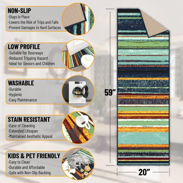 Ottomanson Ottomanson Multi Color Modern Striped Design 20″ X 59″ Runner Rug