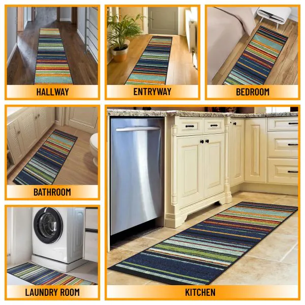 Ottomanson Ottomanson Multi Color Modern Striped Design 20″ X 59″ Runner Rug