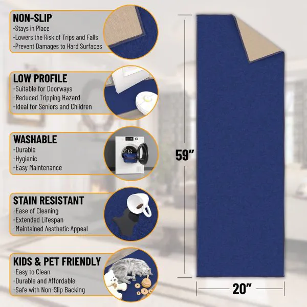 Ottomanson Ottomanson Navy Modern Solid Design 20″ X 59″ Runner Rug