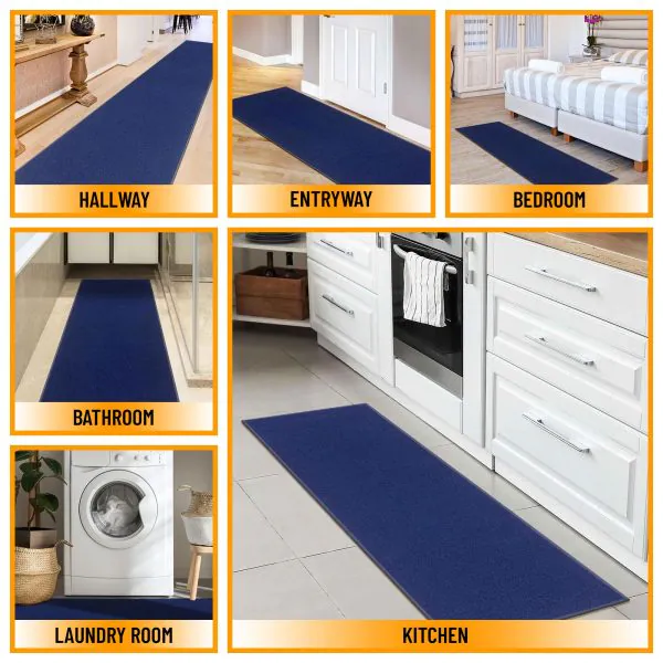 Ottomanson Ottomanson Navy Modern Solid Design 20″ X 59″ Runner Rug