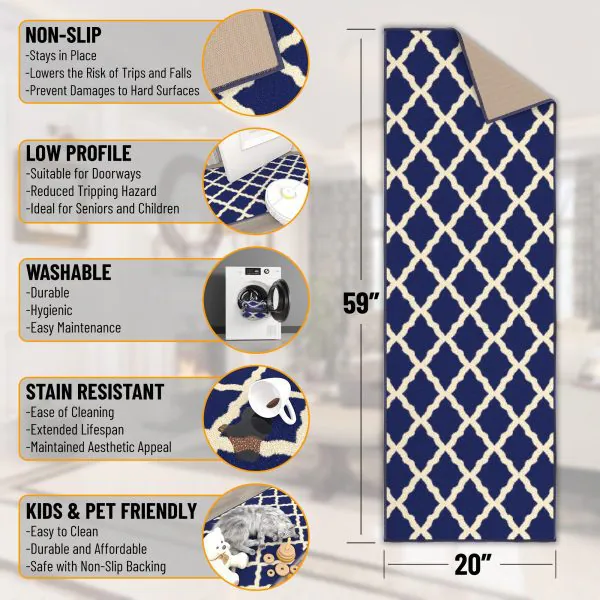 Ottomanson Ottomanson Navy Moroccan Trellis 20″ X 59″ Runner Rug