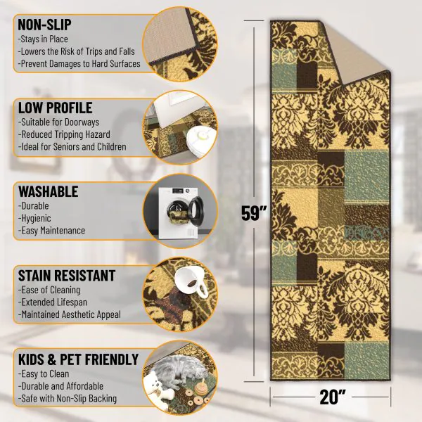 Ottomanson Ottomanson Neutral Tones Damask Floral Patchwork Design 20″ X 59″ Runner Rug