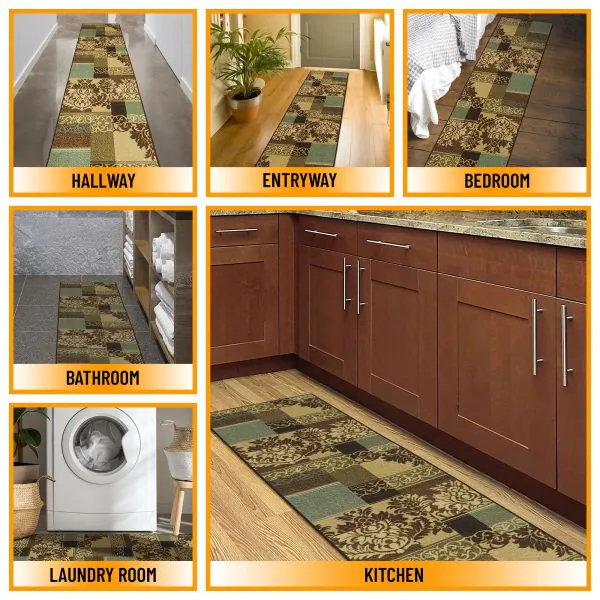 Ottomanson Ottomanson Neutral Tones Damask Floral Patchwork Design 20″ X 59″ Runner Rug