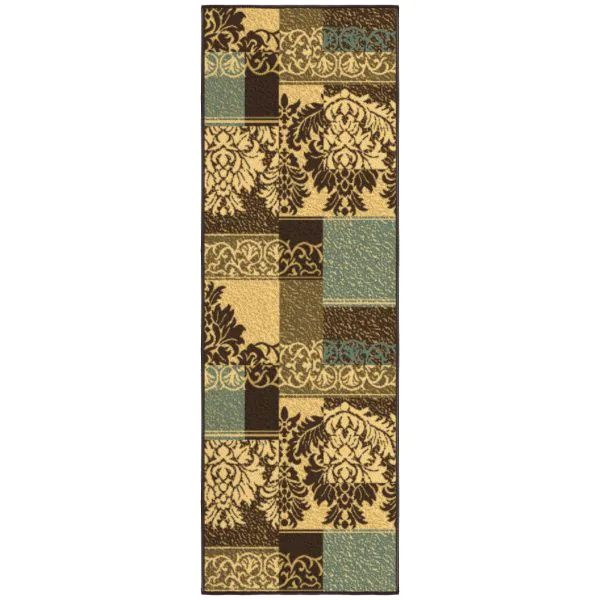ottomanson Ottomanson Neutral Tones Damask Floral Patchwork Design 20″ x 59″ Runner Rug