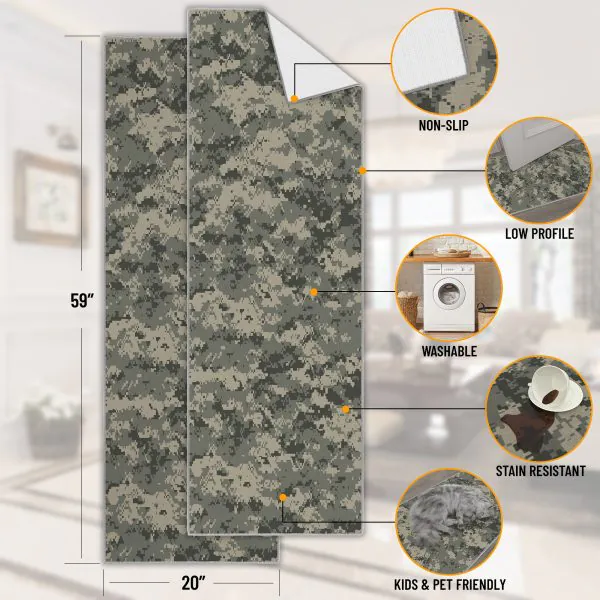 Ottomanson Ottomanson Neutral Universal Camouflage Pattern 20″ X 59″ Runner Rug