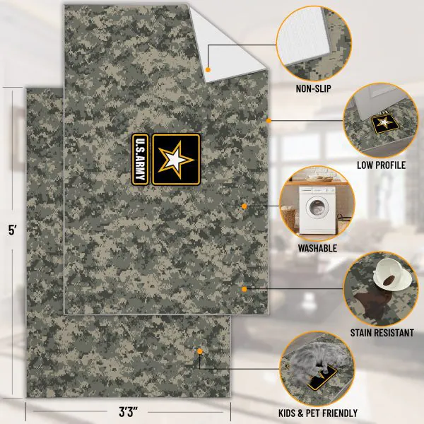 Ottomanson Ottomanson Neutral Universal Camouflage Pattern With U.S. Army Star 3’3″ X 5′ Area Rug
