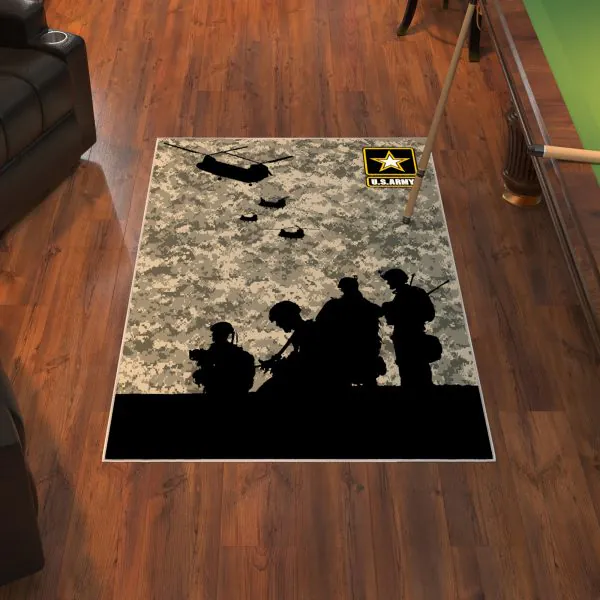 Ottomanson Ottomanson Neutral Universal Camouflage Pattern With U.S. Army Star And Soldiers 3’3″ X 5′ Area Rug