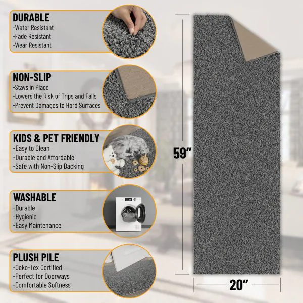 Ottomanson Oasis Collection Gray 20″x59″ Runner Rug