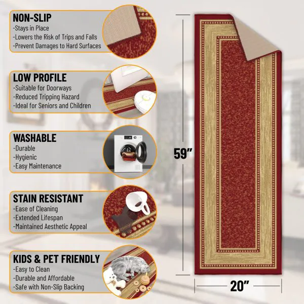 Ottomanson Ottomanson Red Bordered Design 20″ X 59″ Runner Rug