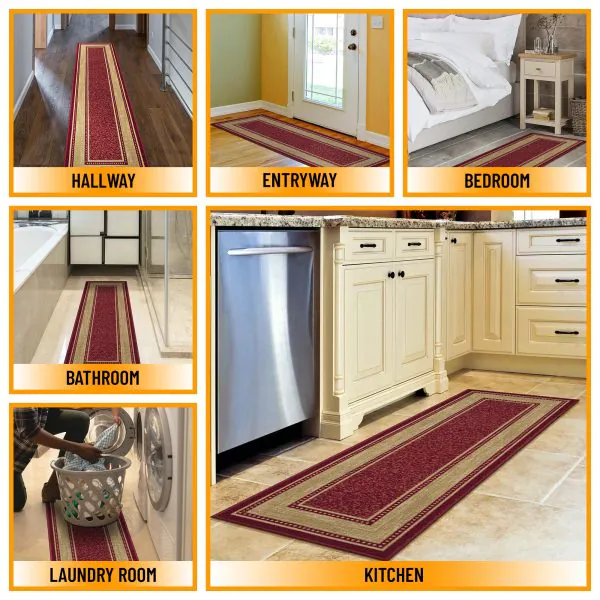 Ottomanson Ottomanson Red Bordered Design 20″ X 59″ Runner Rug