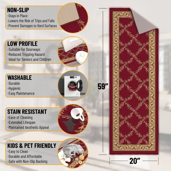 Ottomanson Ottomanson Red Floral Trellis Design 20″ X 59″ Runner Rug