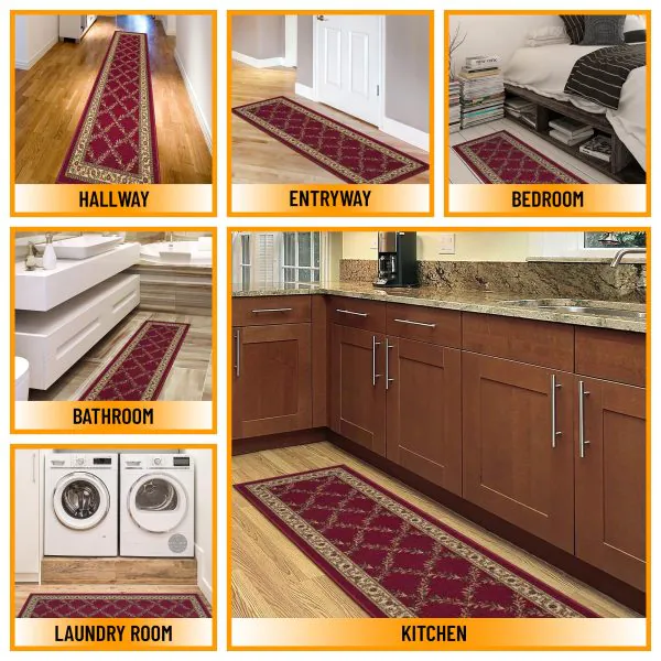 Ottomanson Ottomanson Red Floral Trellis Design 20″ X 59″ Runner Rug