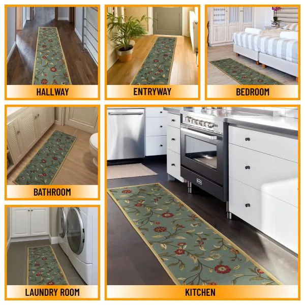 Ottomanson Ottomanson Seafoam Green Floral Design 20″ X 59″ Runner Rug