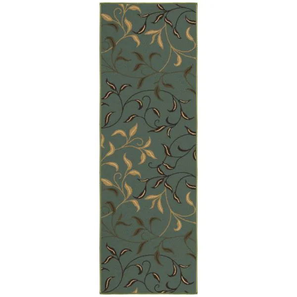 ottomanson Ottomanson Seafoam Green Floral Leaves Design 20″ x 59″ Runner Rug