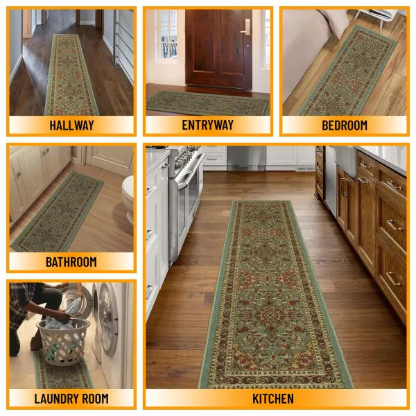 Ottomanson Ottomanson Seafoam Green Traditional Persian Medallion Design 20″ X 59″ Runner Rug