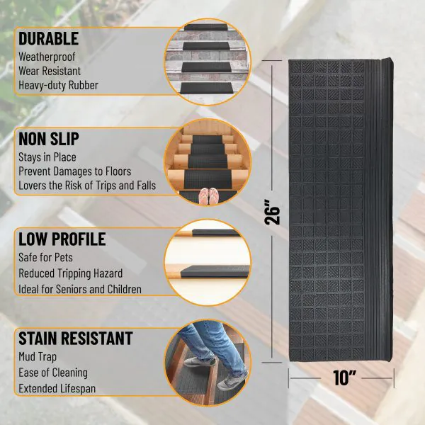 Ottomanson Ottomanson Square Edge Design 10″ X 25.5″ Stair Treads
