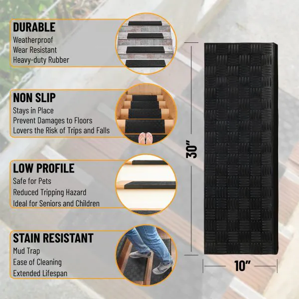 Ottomanson Ottomanson Square Edge Design 10″ X 30″ Stair Treads