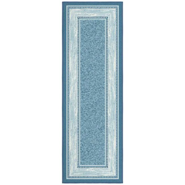 ottomanson Ottomanson Teal Blue Modern Bordered Design 20″ x 59″ Runner Rug
