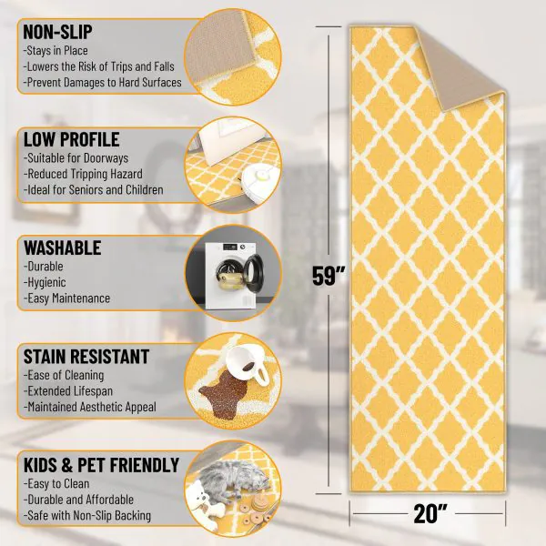 Ottomanson Ottomanson Yellow Moroccan Trellis 20″ X 59″ Runner Rug