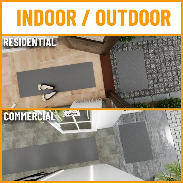 Ottomanson SRT Collection Gray Waterproof Heavy Duty Stain And Fade Resistant Durable Rubber Narrow-Stripe Low Profile Utility Rug