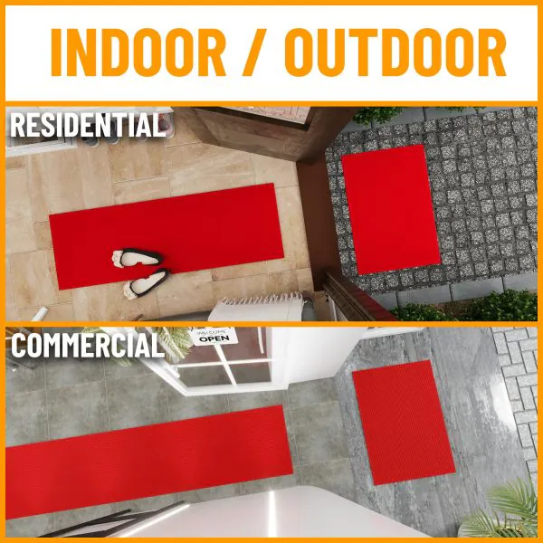 Ottomanson SRT Collection Red Waterproof Heavy Duty Stain And Fade Resistant Durable Rubber Narrow-Stripe Low Profile Utility Rug