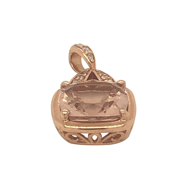 Oussum 14K Rose Gold Classic Cushion Morganite Diamond Pendant For Women