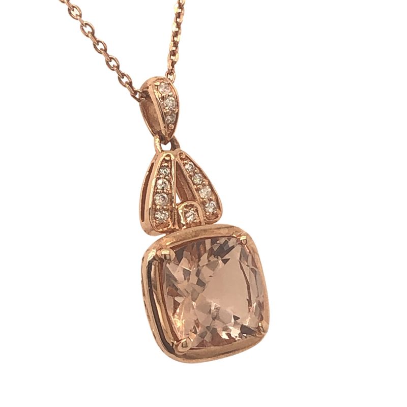 Oussum 14K Rose Gold Classic Cushion Morganite Diamond Pendant For Women