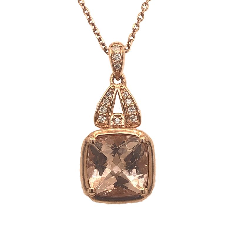oussum 14K Rose Gold Classic Cushion Morganite Diamond Pendant For Women oussum 14K Rose Gold Classic Cushion Morganite Diamond Pendant For Women
