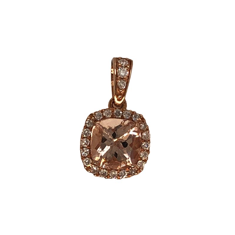 Oussum 14K Rose Gold Cushion Cut Morganite Halo Diamond Pendant Necklace For Women