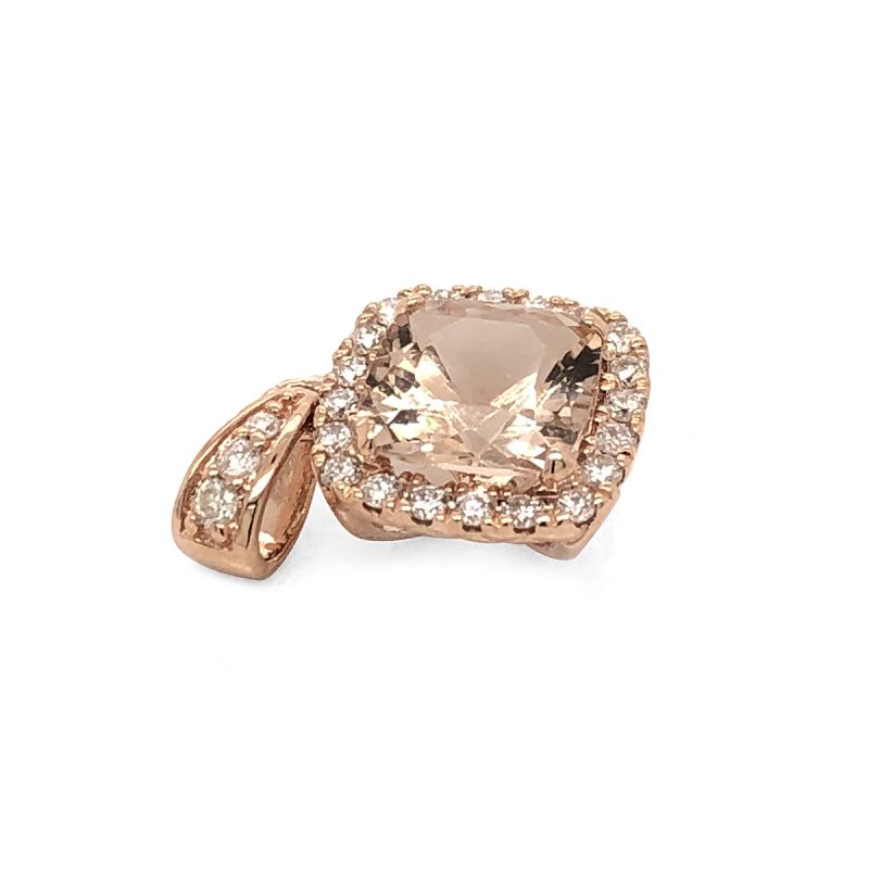 Oussum 14K Rose Gold Cushion Cut Morganite Halo Vintage Diamond Pendant For Women
