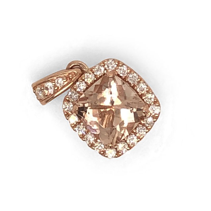 Oussum 14K Rose Gold Cushion Cut Morganite Halo Vintage Diamond Pendant For Women