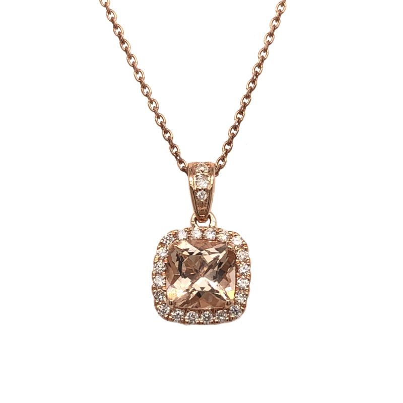 oussum 14K Rose Gold Cushion Cut Morganite Halo Vintage Diamond Pendant For Women