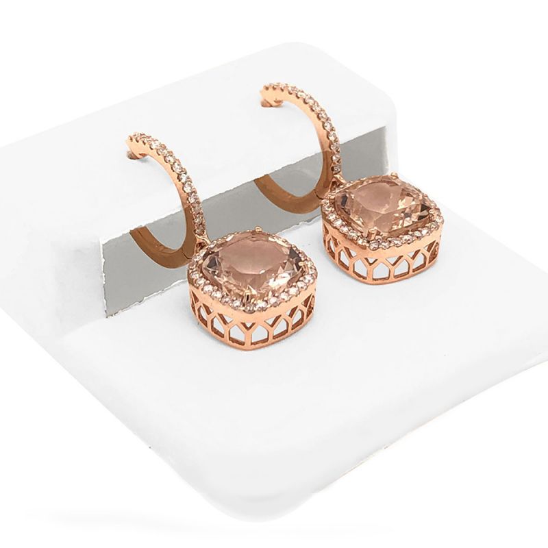 Oussum 14K Rose Gold Diamond And Morganite Halo Earrings For Women