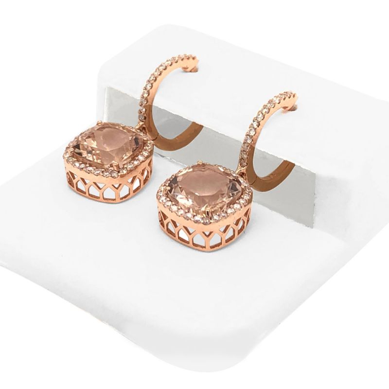 Oussum 14K Rose Gold Diamond And Morganite Halo Earrings For Women
