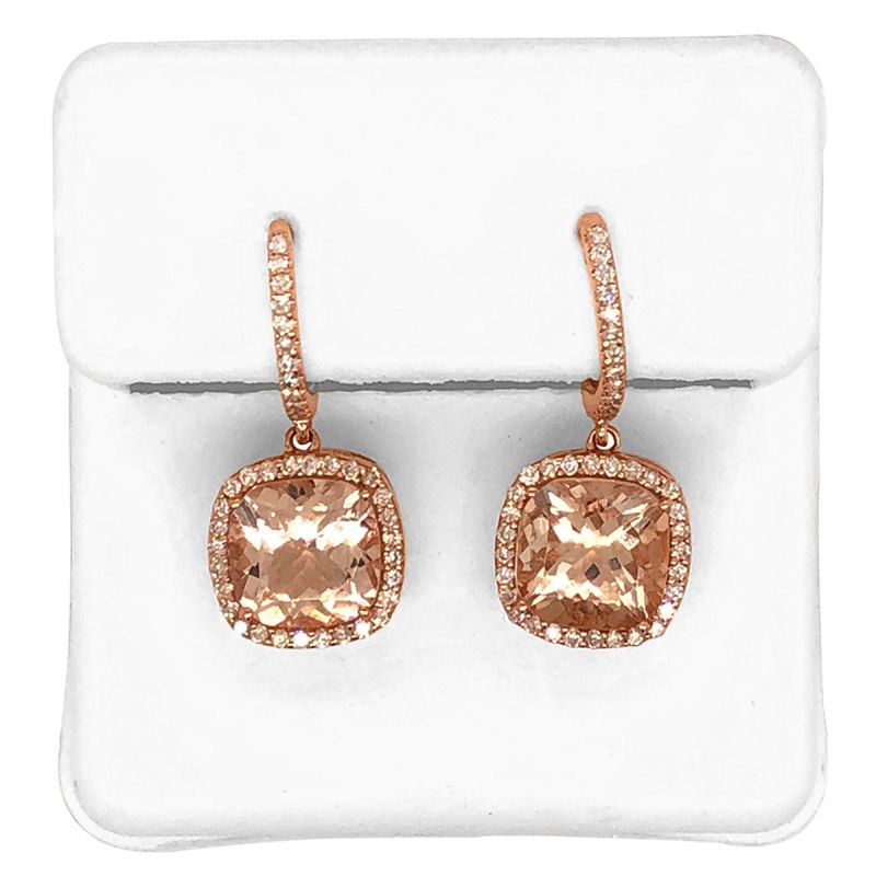 Oussum 14K Rose Gold Diamond And Morganite Halo Earrings For Women