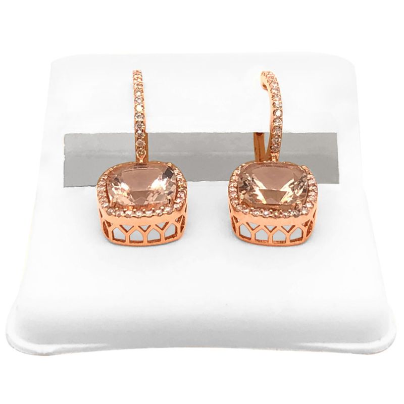 oussum 14K Rose Gold Diamond And Morganite Halo Earrings For Women oussum 14K Rose Gold Diamond And Morganite Halo Earrings For Women