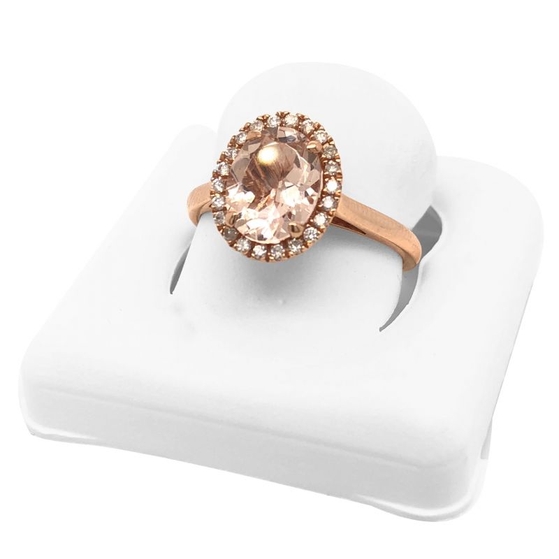 Oussum 14K Rose Gold Diamond Engagement Ring In Morganite Oval Cut For Women