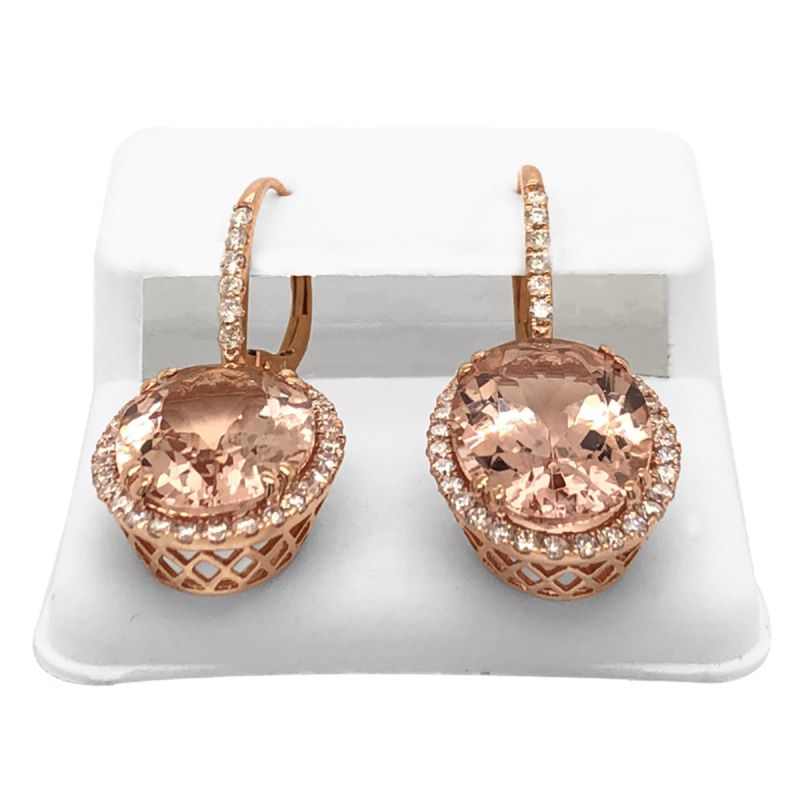 oussum 14K Rose Gold Diamond Oval Cut Morganite Dangle Earrings For Women oussum 14K Rose Gold Diamond Oval Cut Morganite Dangle Earrings For Women