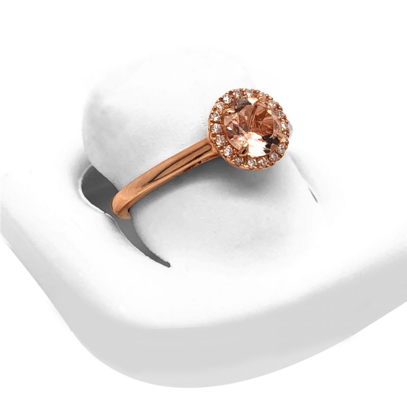 Oussum 14K Rose Gold Halo Collection Morganite And Diamond Engagement Ring For Women