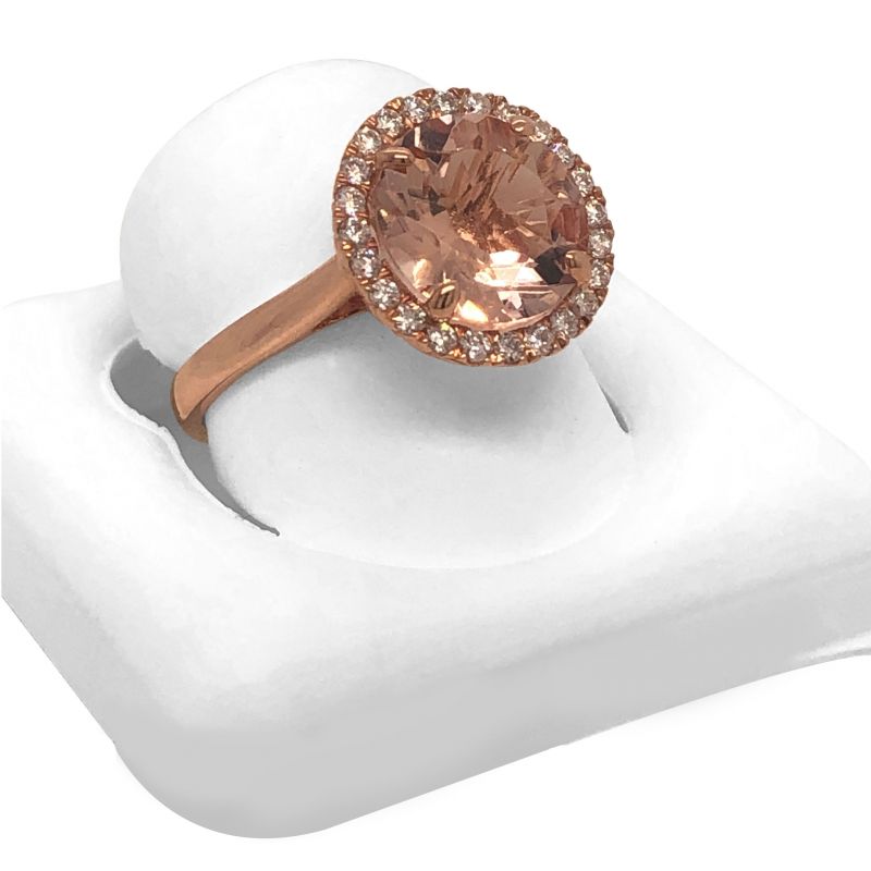 Oussum 14K Rose Gold Morden Diamond And Morganite Halo Engagement Ring For Her