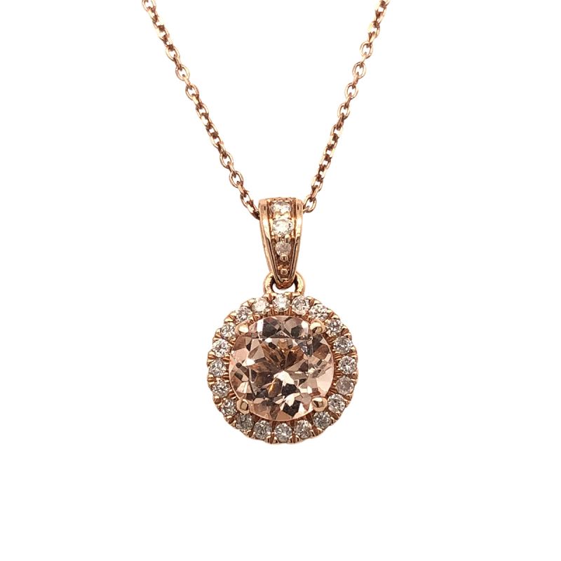 Oussum 14K Rose Gold Morganite And Diamond Accent Pendant For Women