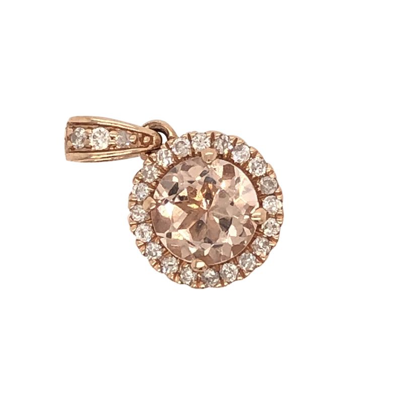 oussum 14K Rose Gold Morganite And Diamond Accent Pendant For Women