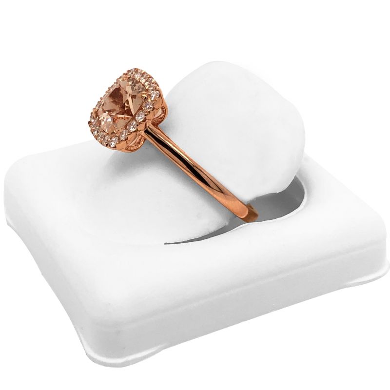 Oussum 14K Rose Gold Morganite And Diamond Halo Cushion Ring For Women