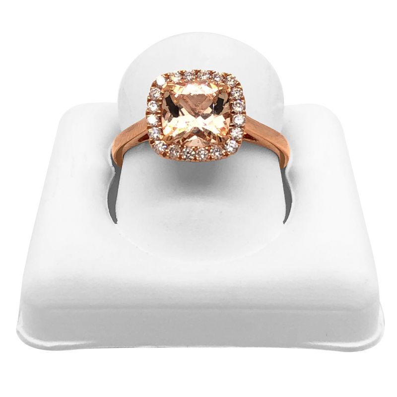 oussum 14K Rose Gold Morganite And Diamond Halo Cushion Ring For Women