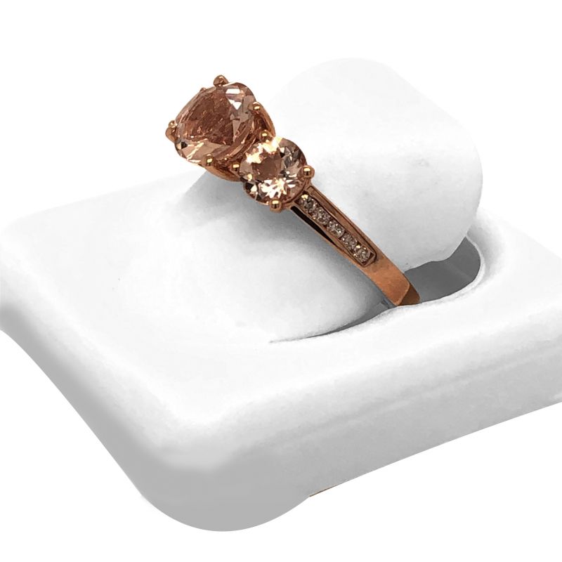 Oussum 14K Rose Gold Morganite Diamond 3 Stone Engagement Ring For Women