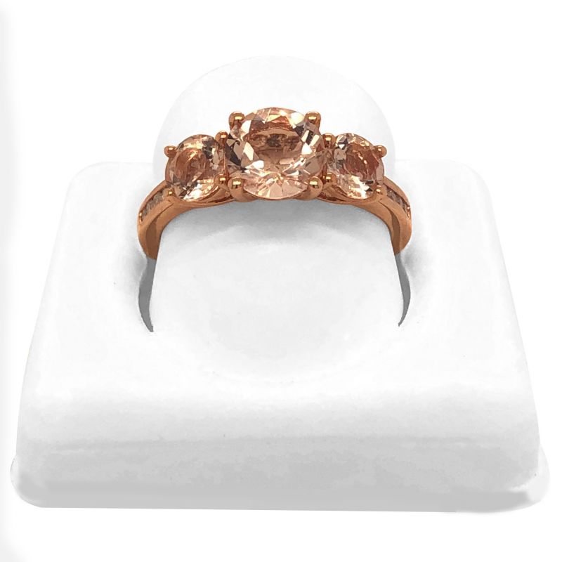 Oussum 14K Rose Gold Morganite Diamond 3 Stone Engagement Ring For Women
